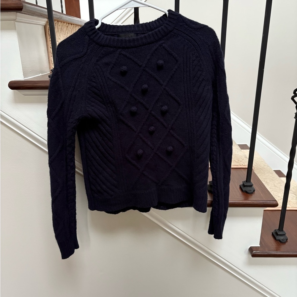 Classic navy J Crew Cable Knit Sweater